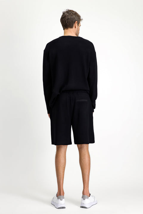 Siyah Uzun Kol Bisiklet Yaka 3'lü Şortlu Pijama Seti