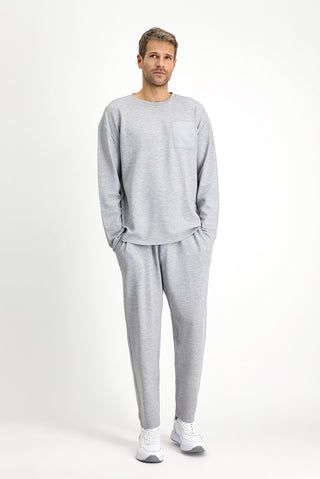  Orta Gri Melanj Uzun Kol Bisiklet Yaka 3'lü Şortlu Pijama Seti