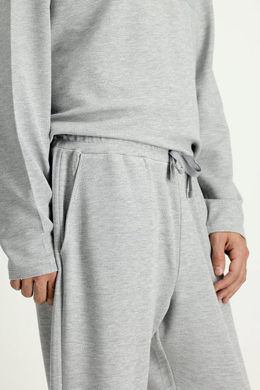  Orta Gri Melanj Uzun Kol Bisiklet Yaka 3'lü Şortlu Pijama Seti