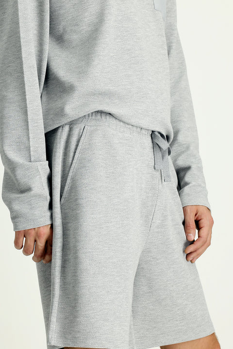 Orta Gri Melanj Uzun Kol Bisiklet Yaka 3'lü Şortlu Pijama Seti