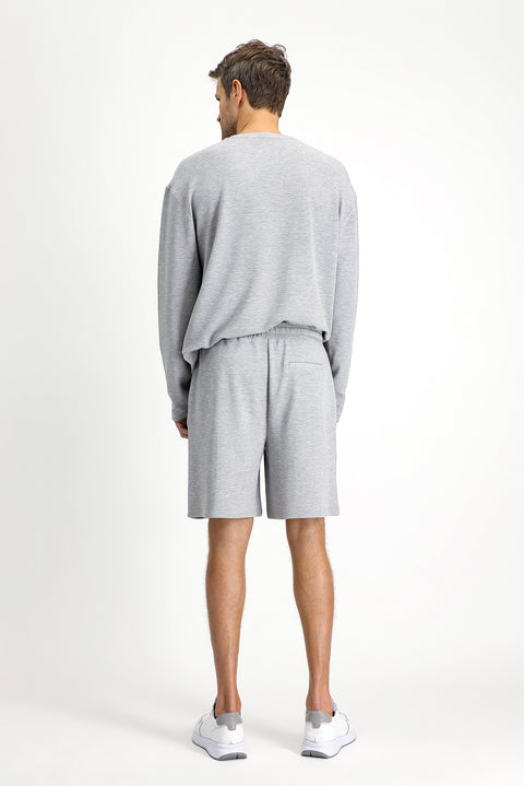 Orta Gri Melanj Uzun Kol Bisiklet Yaka 3'lü Şortlu Pijama Seti