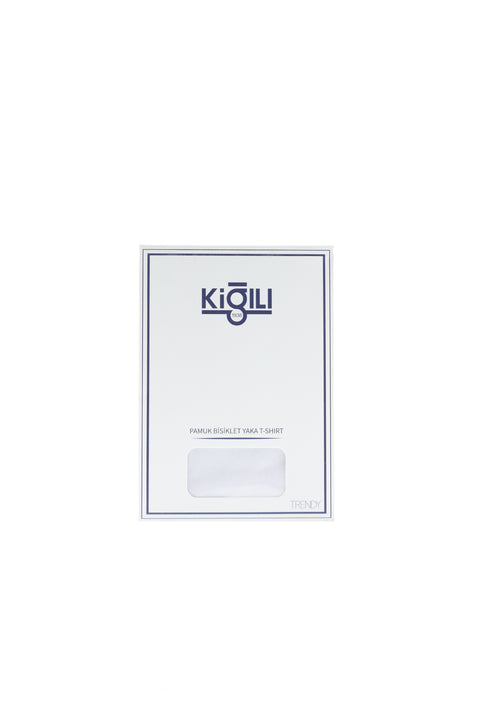 Beyaz Bisiklet Yaka Pamuklu Tişört