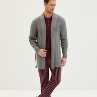 Plum 3-Piece Striped Pajama Set with Knitted Robe