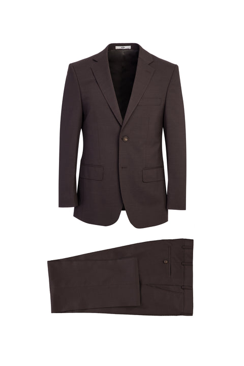 Acı Kahve 4 Drop Relaxed Fit Rahat Kesim Yünlü Desenli Takım Elbise