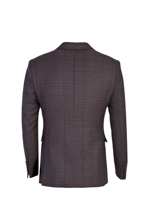 Acı Kahve 7 Drop Slim Fit Dar Kesim Ekose Takım Elbise