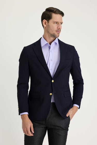 Koyu Lacivert Slim Fit Dar Kesim Blazer Ceket