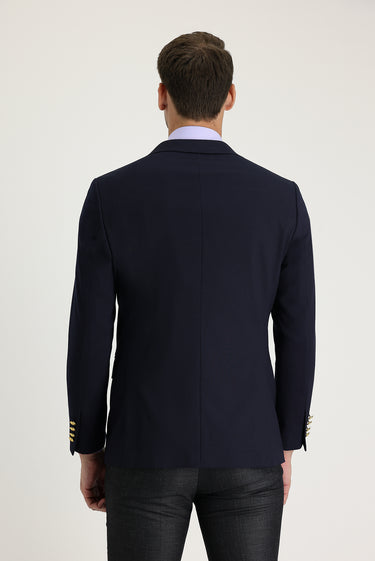 Koyu Lacivert Slim Fit Dar Kesim Blazer Ceket
