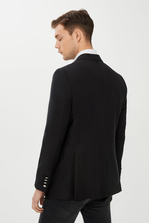 Black 7 Drop Slim Fit Narrow Cut Wool Blazer Jacket