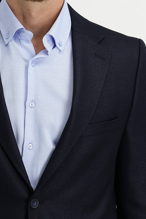 Koyu Lacivert 4 Drop Relaxed Fit Rahat Kesim Kuşgözü Klasik Ceket