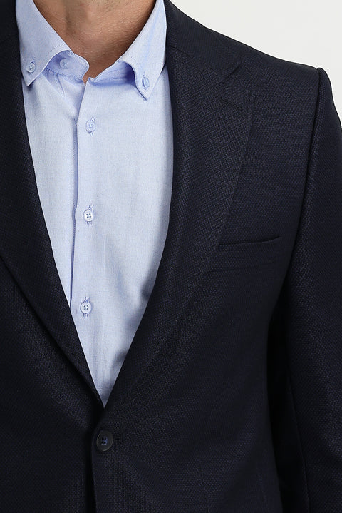 Koyu Lacivert 4 Drop Relaxed Fit Rahat Kesim Kuşgözü Klasik Ceket