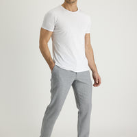 Açık Gri Slim Fit Dar Kesim Yünlü Beli Lastikli İpli Kuşgözü Kumaş Pantolon