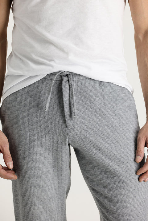Açık Gri 7 Drop Slim Fit Dar Kesim Yünlü Beli Lastikli İpli Kuşgözü Kumaş Pantolon