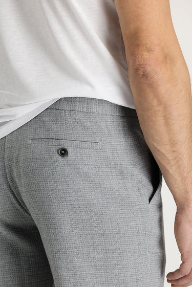 Açık Gri Slim Fit Dar Kesim Yünlü Beli Lastikli İpli Kuşgözü Kumaş Pantolon