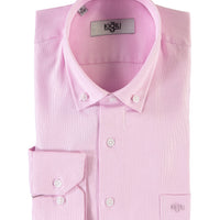 Pembe Uzun Kol Regular Fit Desenli Oxford Pamuk Gömlek