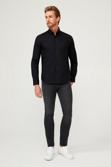  Siyah Uzun Kol Slim Fit Dar Kesim Pamuk Gömlek