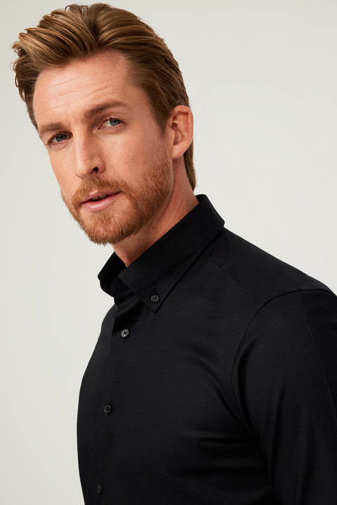 Siyah Uzun Kol Slim Fit Dar Kesim Pamuk Gömlek