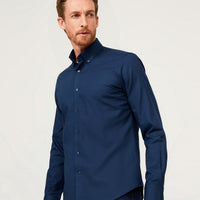 Orta Lacivert Uzun Kol Slim Fit Dar Kesim Pamuk Gömlek