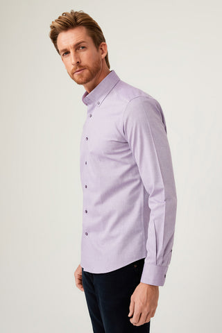  Lila Uzun Kol Slim Fit Dar Kesim Pamuk Gömlek