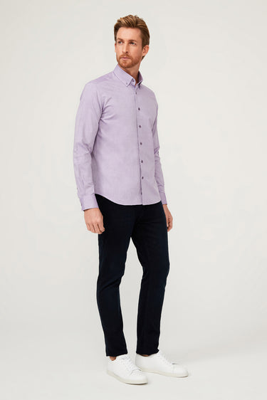  Lila Uzun Kol Slim Fit Dar Kesim Pamuk Gömlek