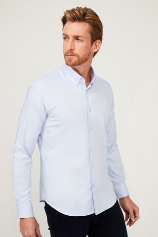  Açık Mavi Uzun Kol Slim Fit Dar Kesim Pamuk Gömlek