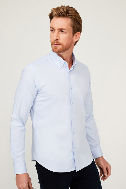 Açık Mavi Uzun Kol Slim Fit Dar Kesim Pamuk Gömlek
