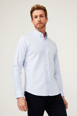  Açık Mavi Uzun Kol Slim Fit Dar Kesim Pamuk Gömlek