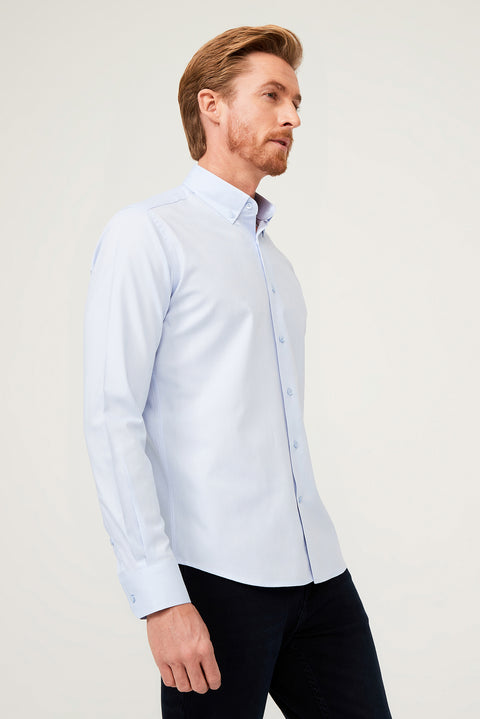 Açık Mavi Uzun Kol Slim Fit Dar Kesim Pamuk Gömlek