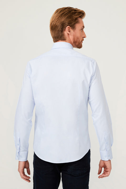 Açık Mavi Uzun Kol Slim Fit Dar Kesim Pamuk Gömlek