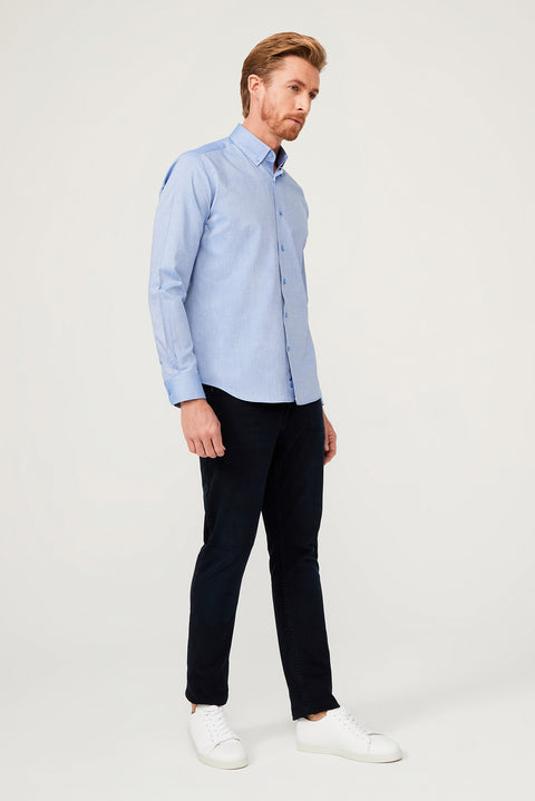 Saks Mavi Uzun Kol Slim Fit Dar Kesim Pamuk Gömlek