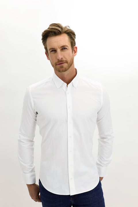 Beyaz Uzun Kol Slim Fit Dar Kesim Pamuk Gömlek