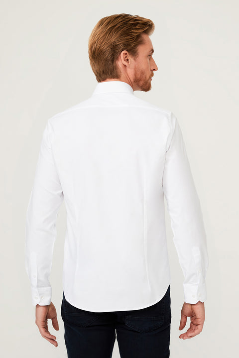 Beyaz Uzun Kol Slim Fit Dar Kesim Pamuk Gömlek