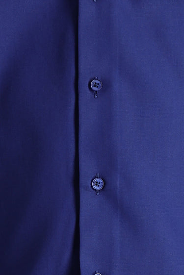 Orta Lacivert Uzun Kol Slim Fit Dar Kesim Non Iron Saten Pamuklu Gömlek
