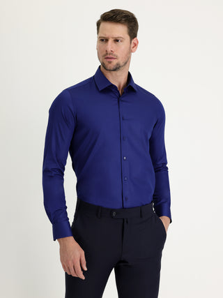  Orta Lacivert Uzun Kol Slim Fit Dar Kesim Non Iron Saten Pamuklu Gömlek