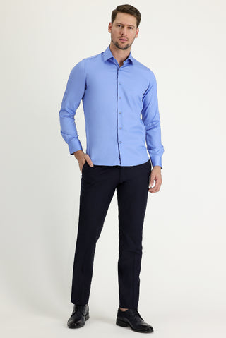  Koyu Mavi  Uzun Kol Non Iron Slim Fit Dar Kesim Gömlek