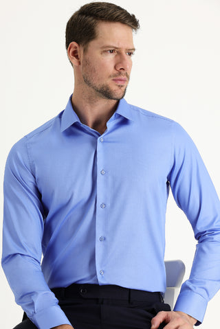 Koyu Mavi  Uzun Kol Non Iron Slim Fit Dar Kesim Gömlek
