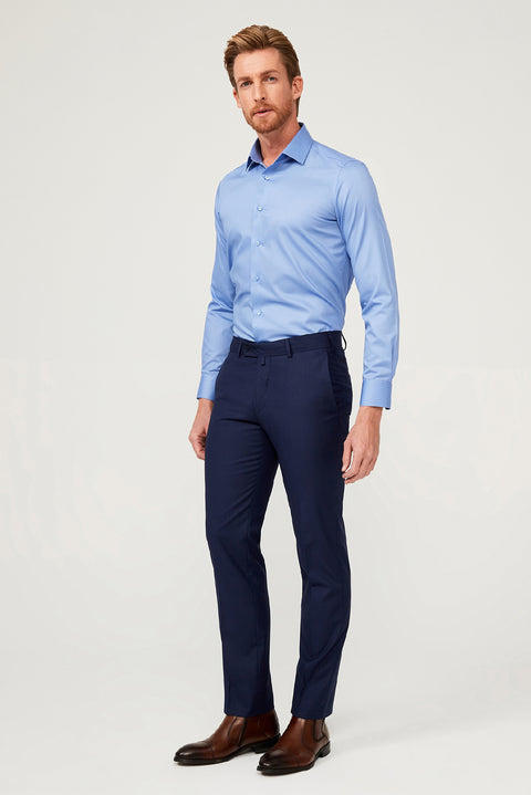 Koyu Mavi  Uzun Kol Non Iron Slim Fit Dar Kesim Pamuklu Gömlek