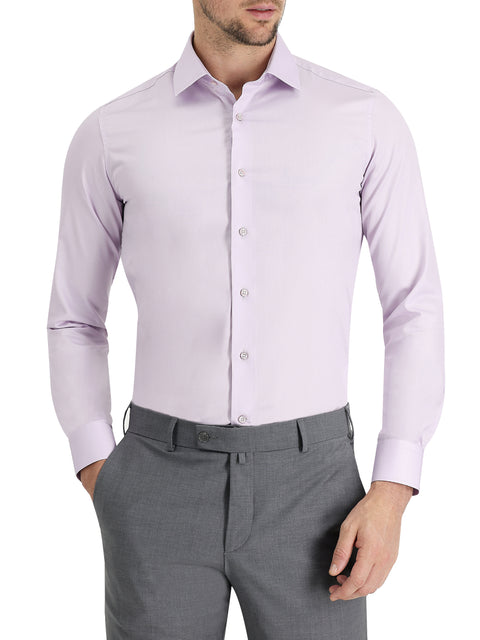 Lila Uzun Kol Slim Fit Dar Kesim Non Iron Saten Pamuklu Gömlek