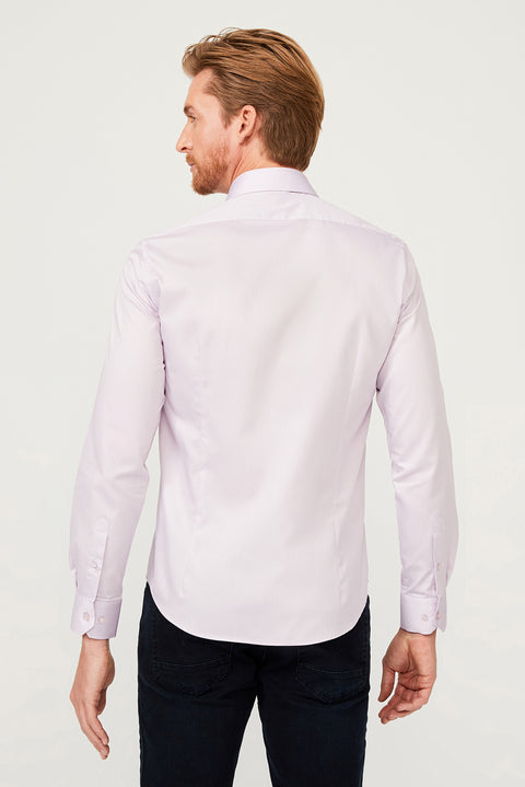 Lila Uzun Kol Slim Fit Dar Kesim Non Iron Saten Pamuklu Gömlek