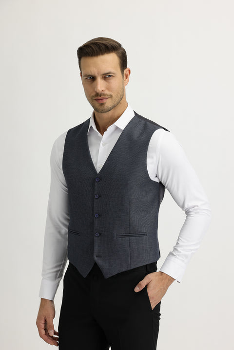 Koyu Antrasit Klasik Yelek