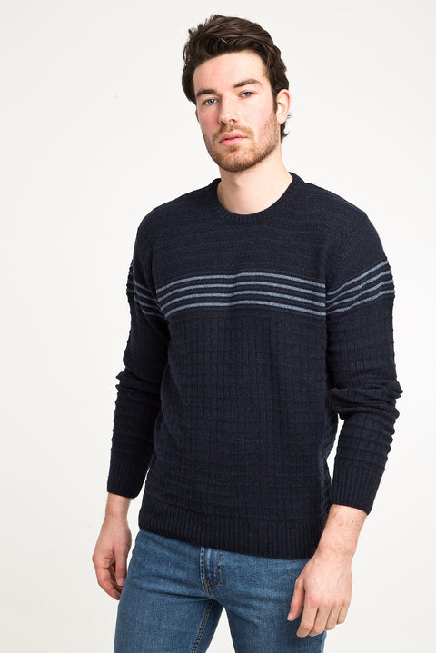 Orta Lacivert Bisiklet Yaka Yünlü Slim Fit Dar Kesim Triko Kazak