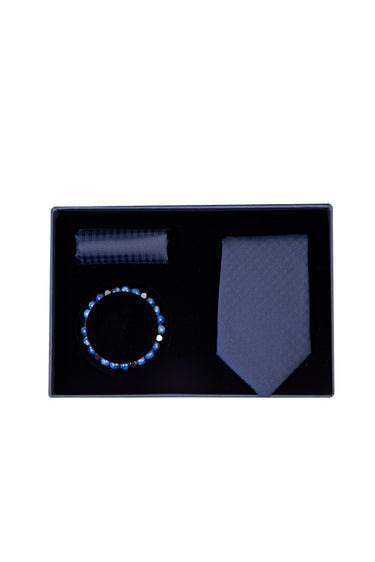Koyu Lacivert 3'lü Kravat Mendil Bileklik Set