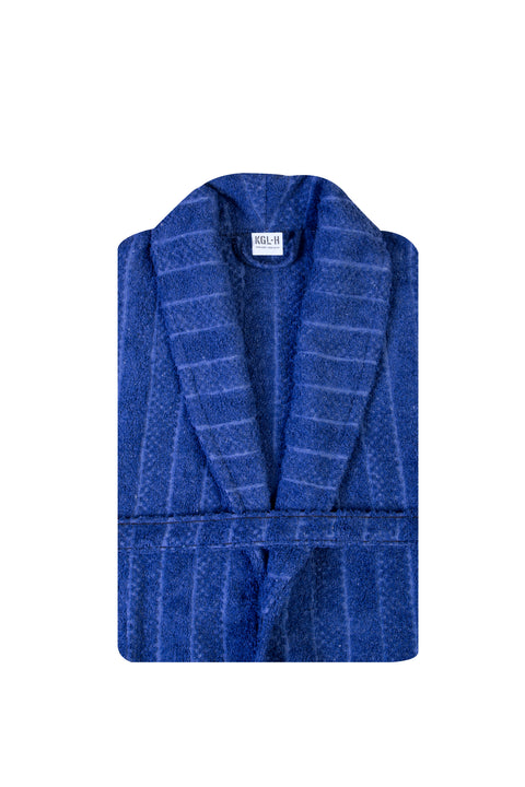 Orta Lacivert Şal Yaka Jakarlı Pamuk Bornoz