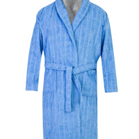 Açık Mavi Şal Yaka Jakarlı Pamuk Bornoz