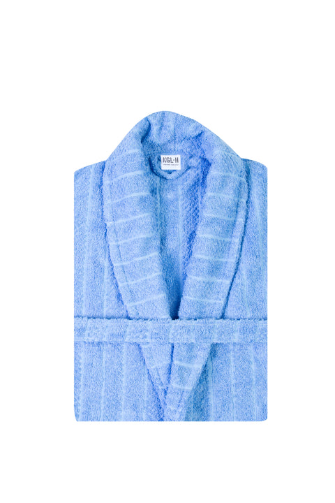 Açık Mavi Şal Yaka Jakarlı Pamuk Bornoz