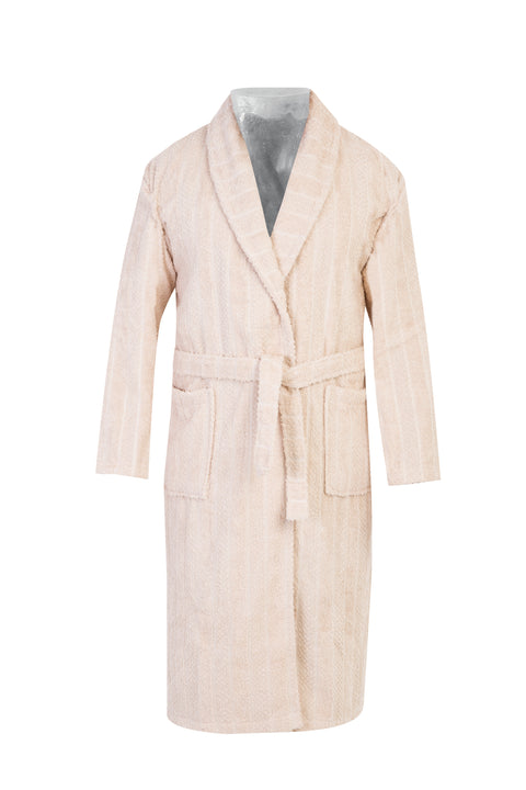 Açık Bej Şal Yaka Jakarlı Pamuk Bornoz