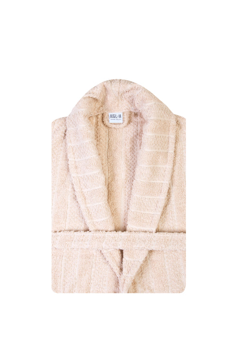 Açık Bej Şal Yaka Jakarlı Pamuk Bornoz