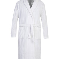 Beyaz Şal Yaka Jakarlı Pamuk Bornoz