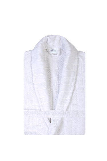 Beyaz Şal Yaka Jakarlı Pamuk Bornoz