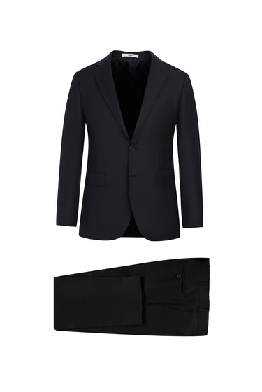 Siyah Slim Fit Dar Kesim Yünlü Takım Elbise