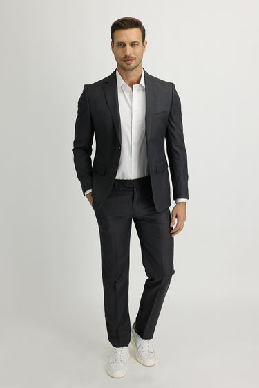Orta Füme Slim Fit Dar Kesim Klasik Takım Elbise